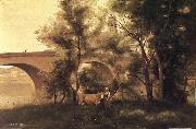 Corot Camille seine al bridge painting